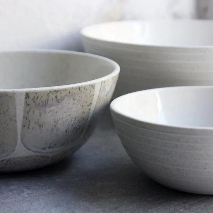 Pasta bowl, Light Stone Grey w/ brush strokes