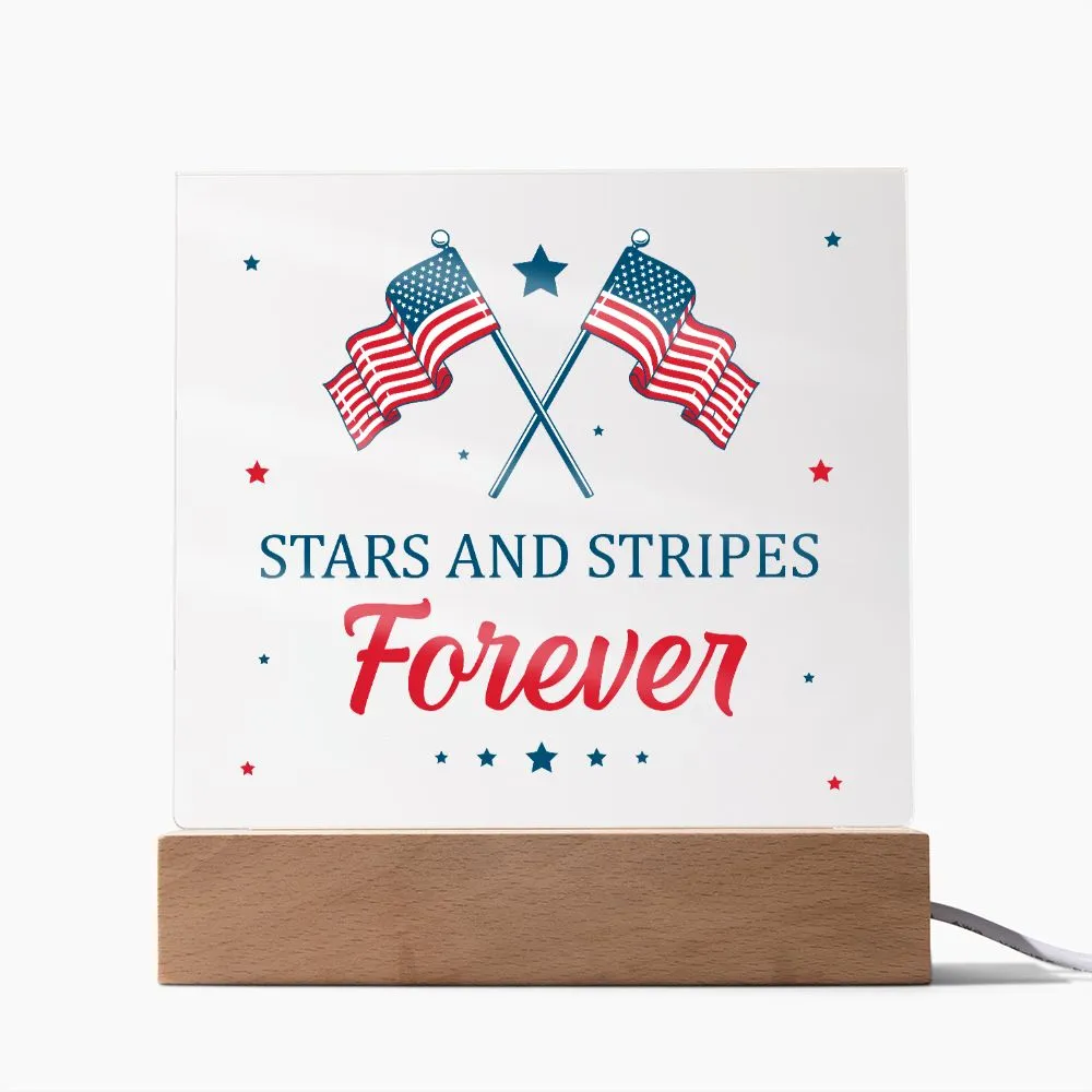 Patriotic Stars and Stripes Forever 4th of July USA Flag Acrylic Plaque Decor