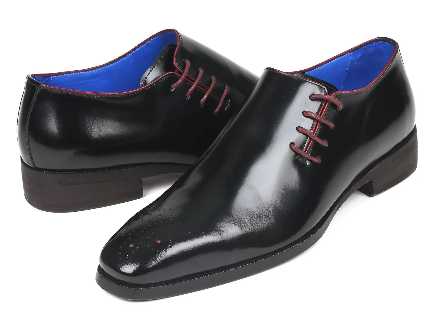 Paul Parkman Side Lace Oxfords Black Polished Leather (ID#981X65)