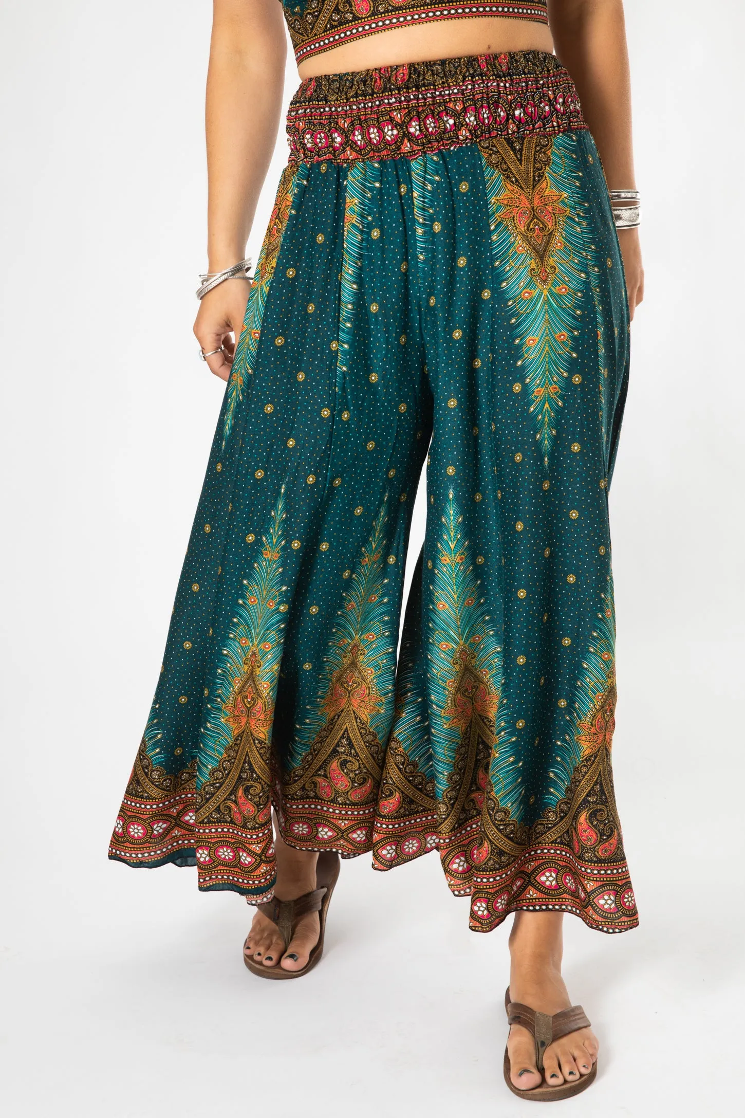 Peacock Feather Flare Pants