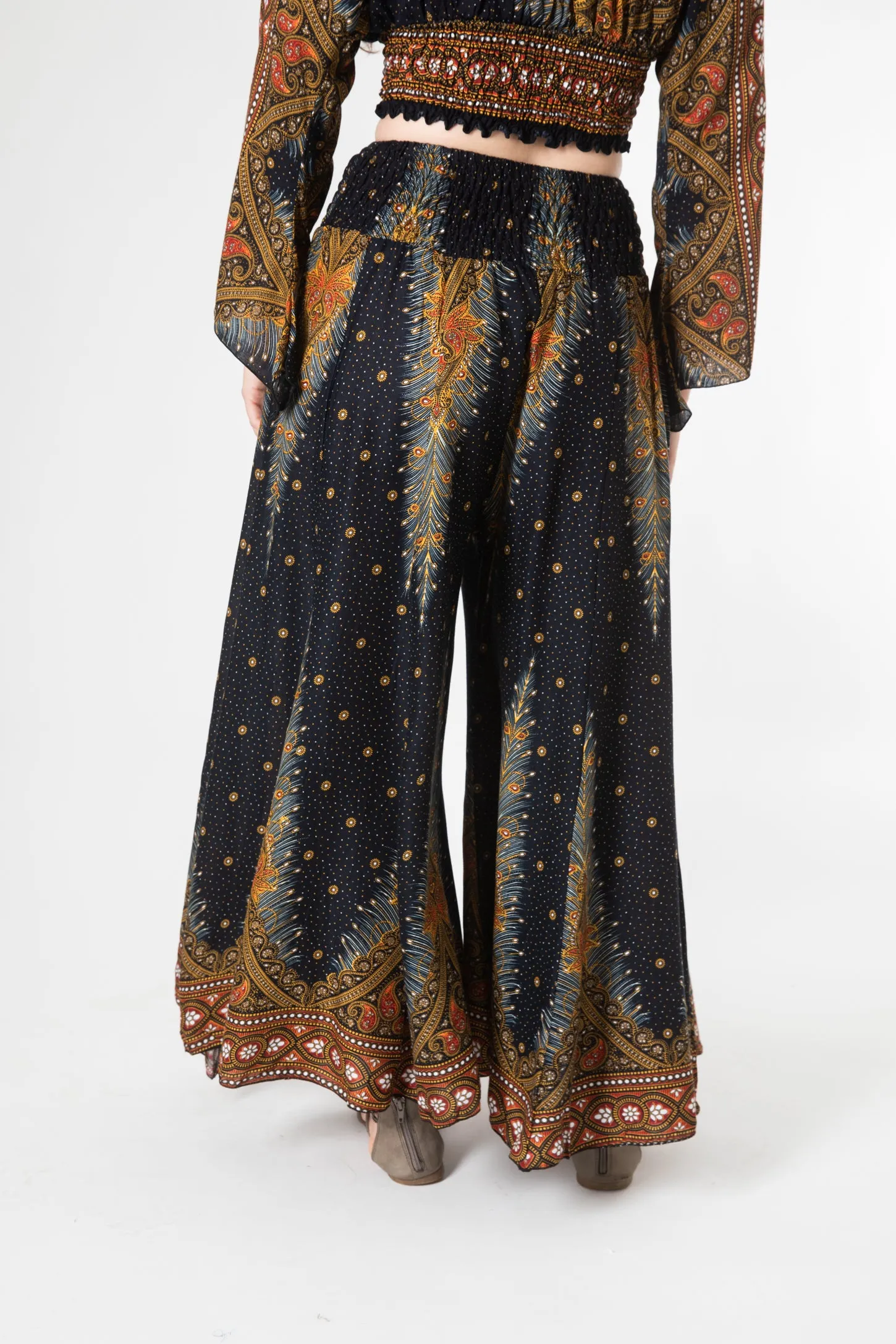 Peacock Feather Flare Pants