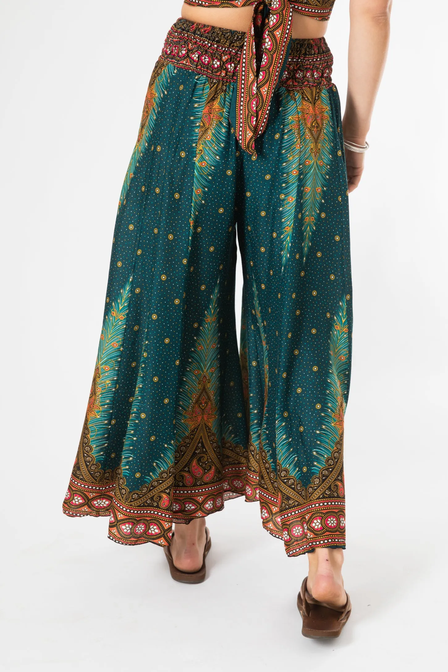 Peacock Feather Flare Pants