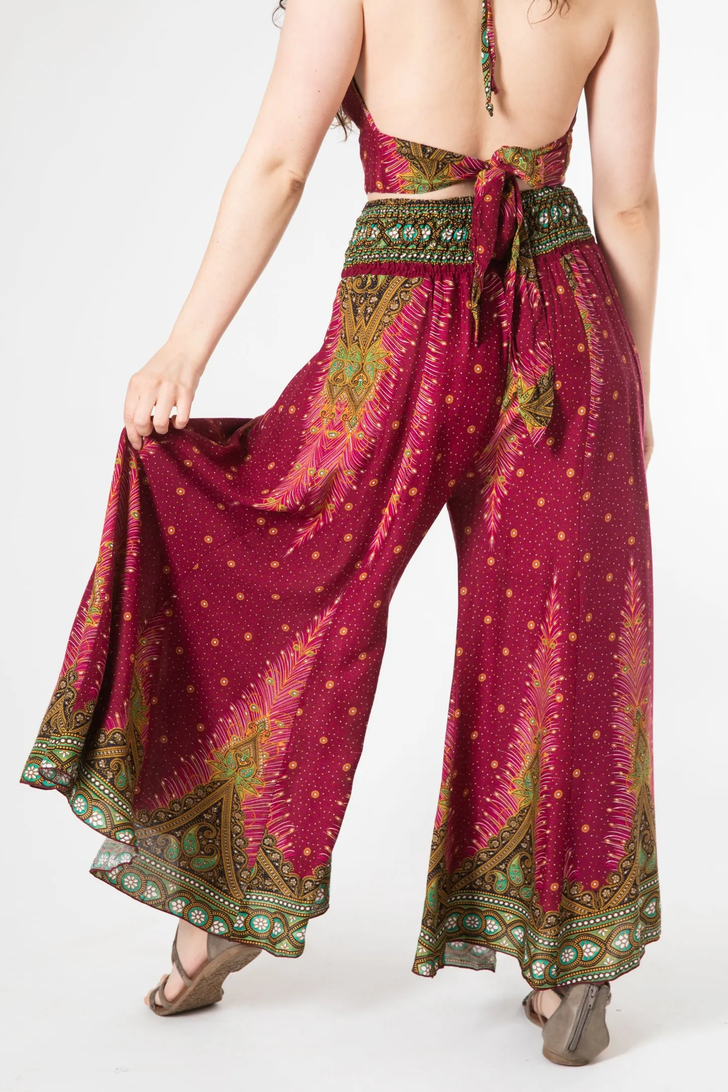 Peacock Feather Flare Pants