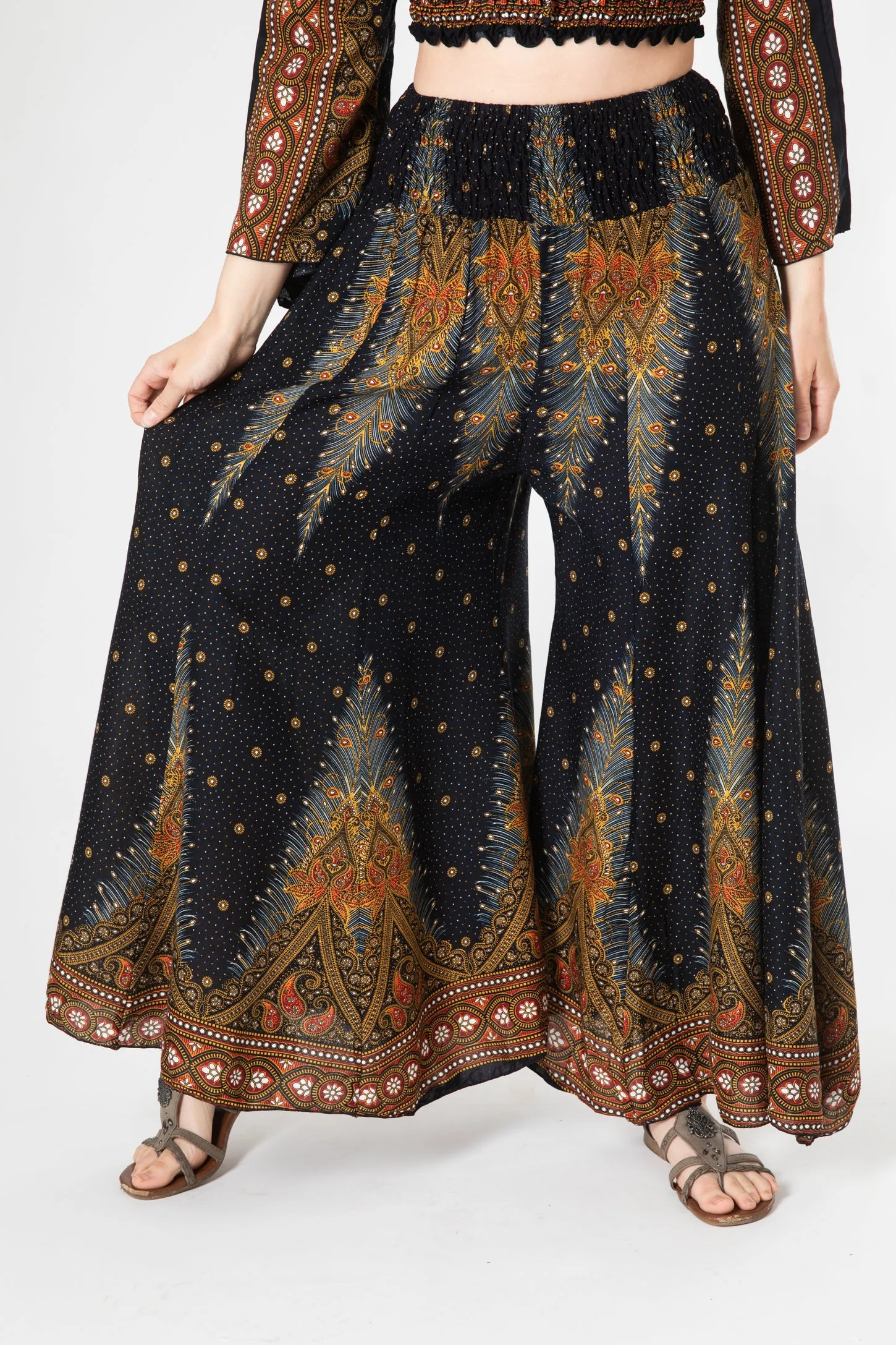 Peacock Feather Flare Pants