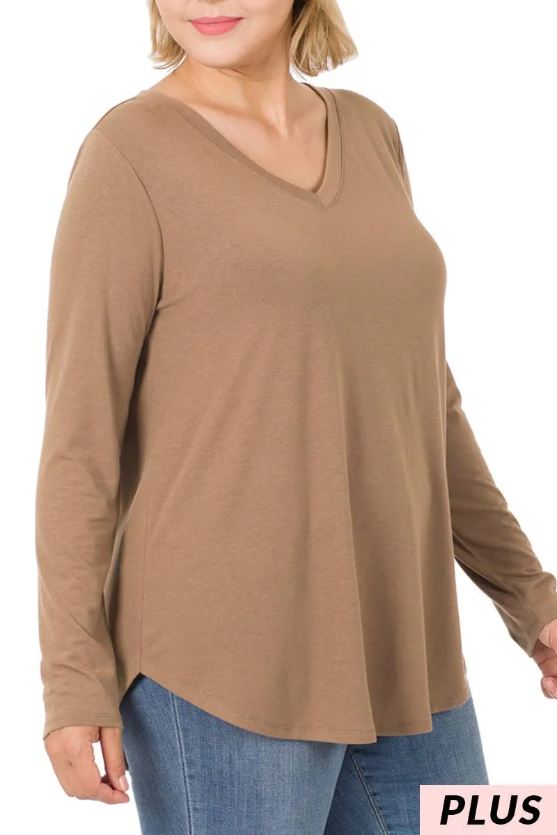 Premium Long Sleeve V Neck Round Hem Top Plus: 2-2-2 (1XL-2XL-3XL) / BLACK