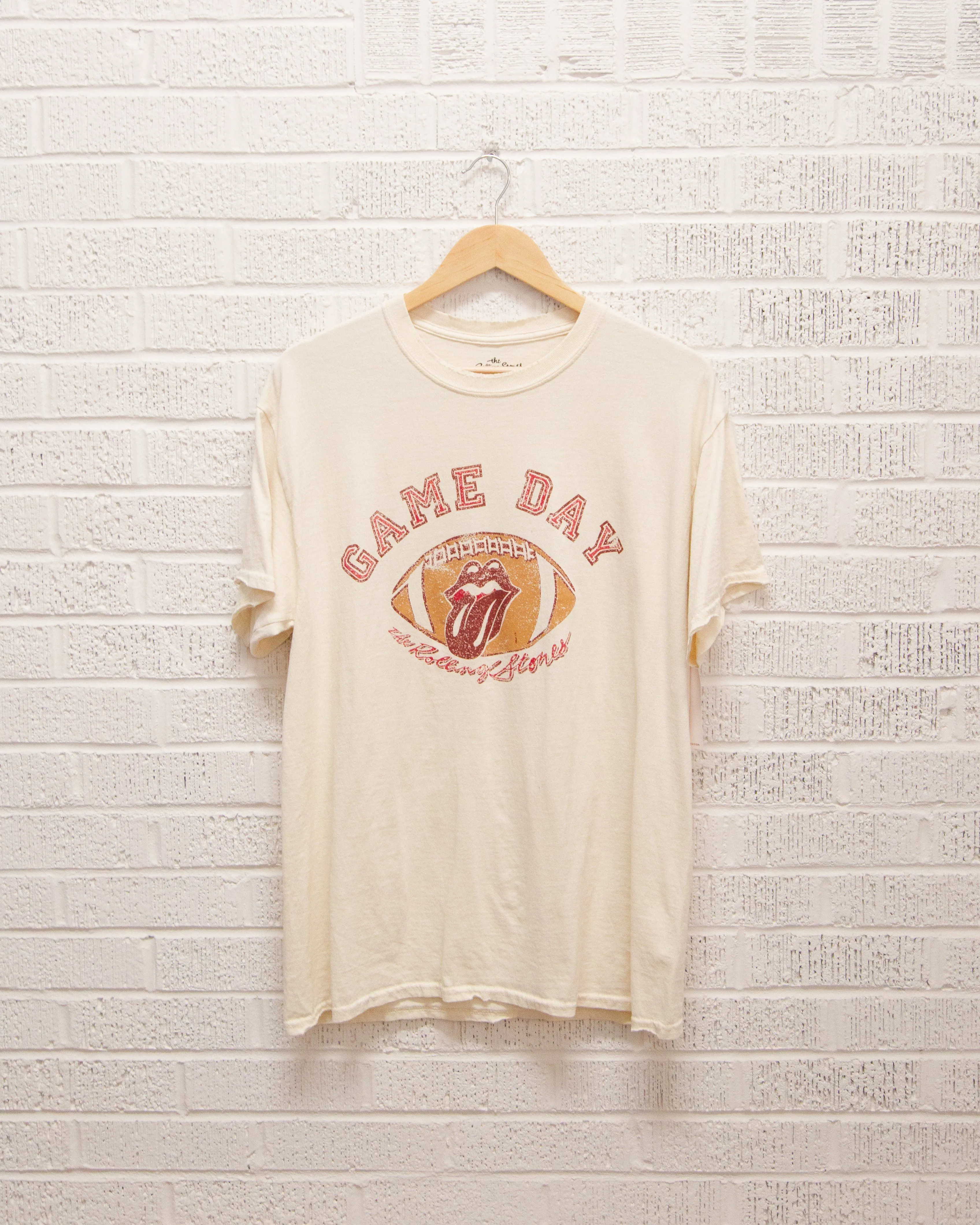 Rolling Stones Gameday (crimson) Football Lick Off White Thrifted Tee