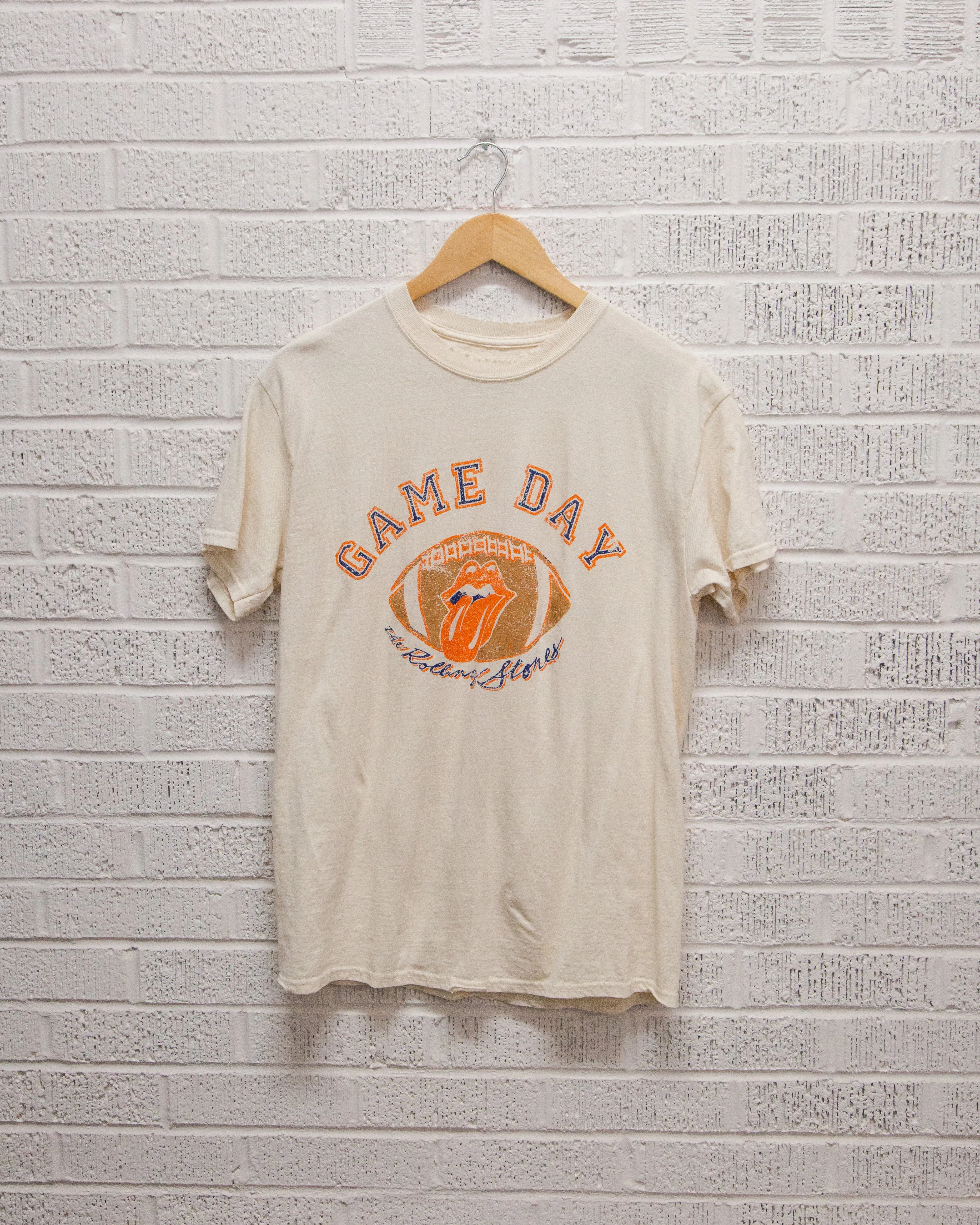 Rolling Stones Gameday (navy) Football Lick Off White Thrifted Tee