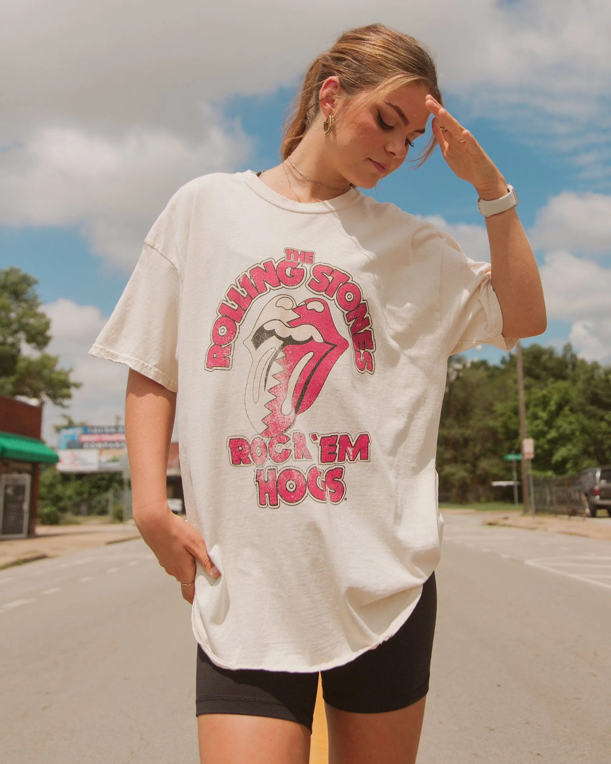 Rolling Stones Rock 'Em Hogs Off White Thrifted Tee