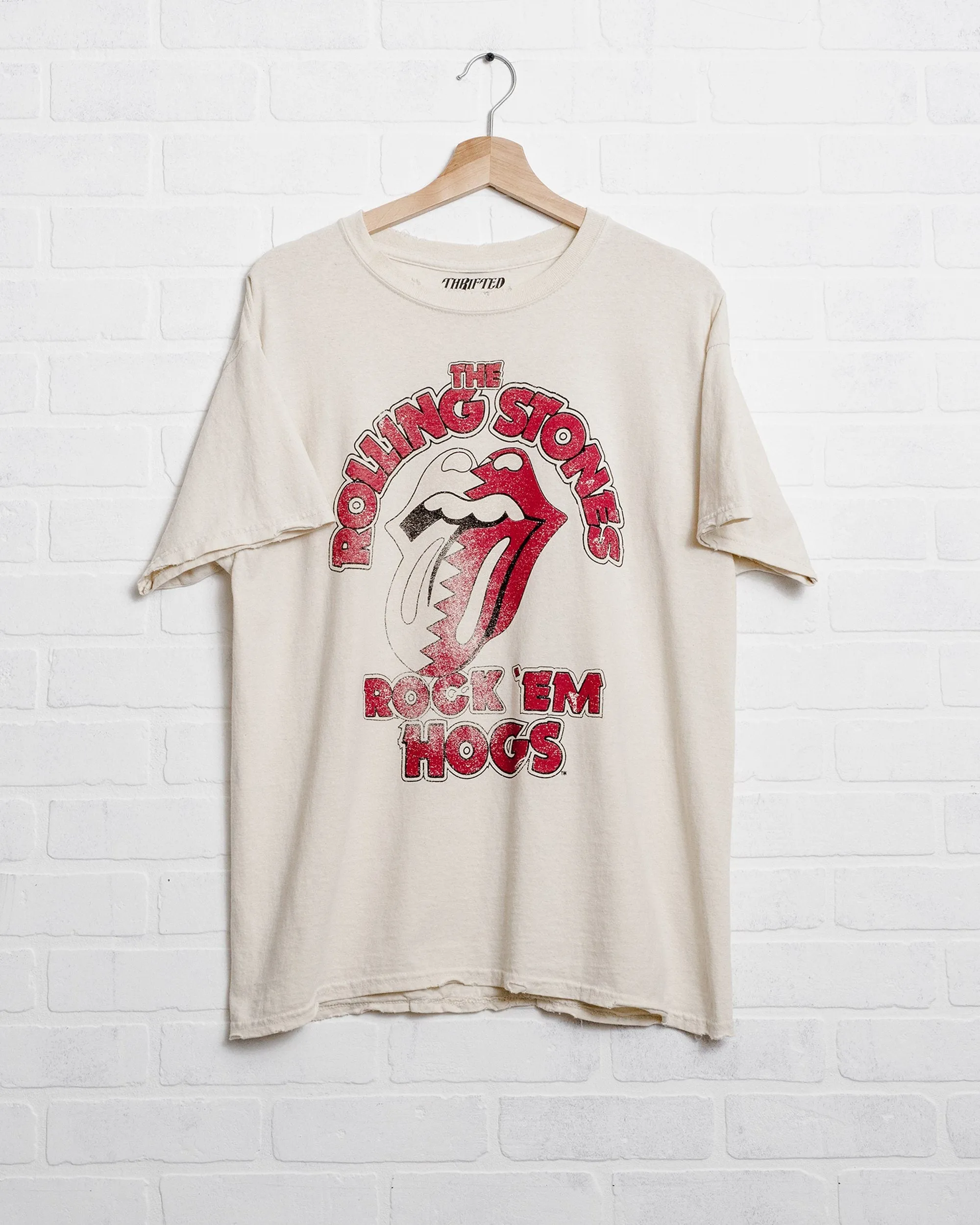 Rolling Stones Rock 'Em Hogs Off White Thrifted Tee