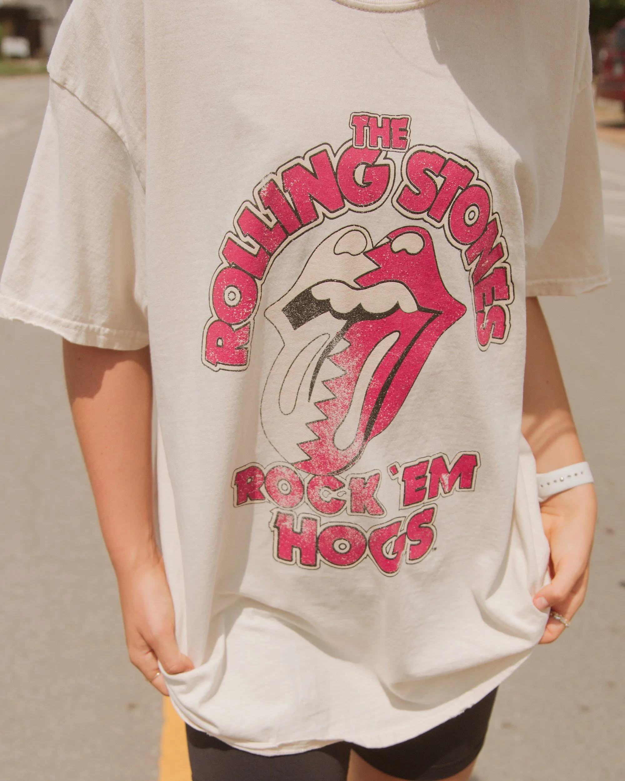 Rolling Stones Rock 'Em Hogs Off White Thrifted Tee