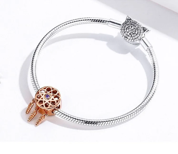 Rose Gold Filigree Dream Catcher Charm 925 Sterling Silver