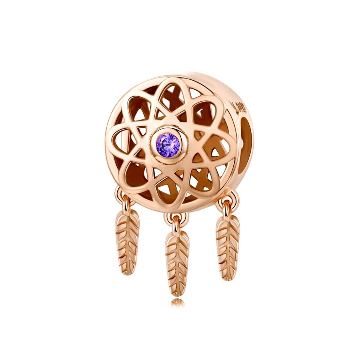 Rose Gold Filigree Dream Catcher Charm 925 Sterling Silver