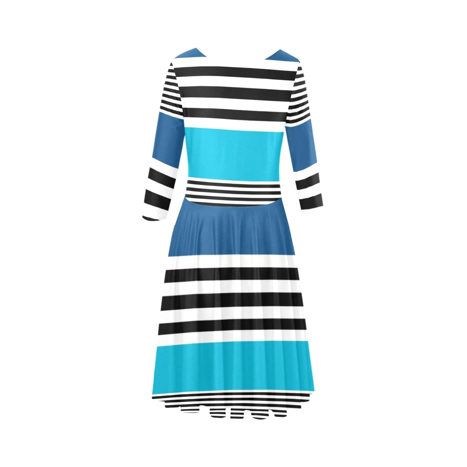 shades of blue bw stripe Tethys Half-Sleeve Skater Dress(Model D20)