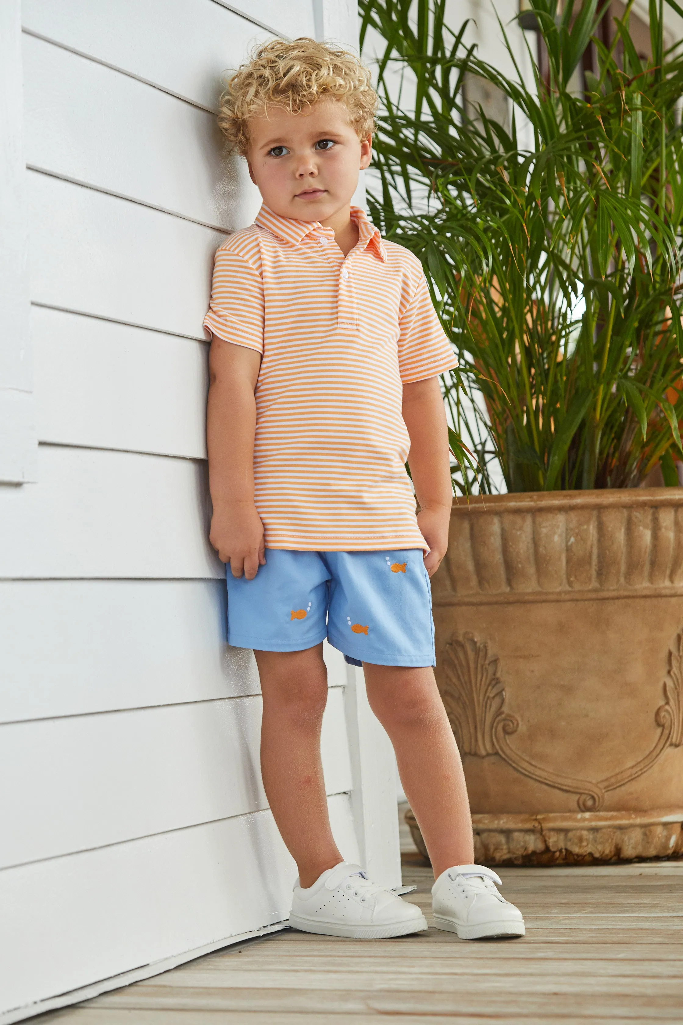 Short Sleeve Polo - Orange Stripe