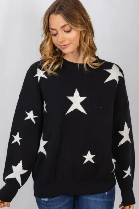 Star Bubble Sleeve Sweater-Black