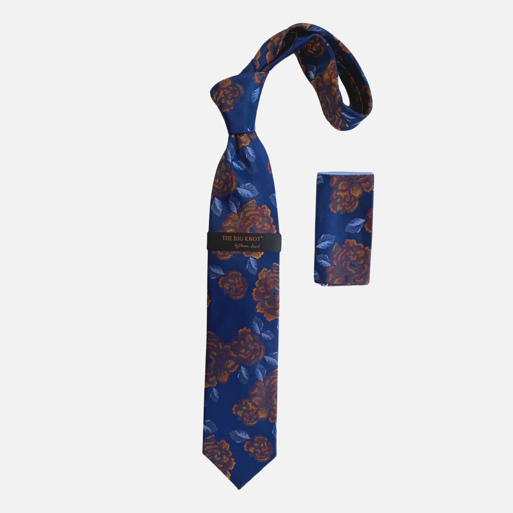 Steven Land “BW2424” Navy Silk Tie and Hanky