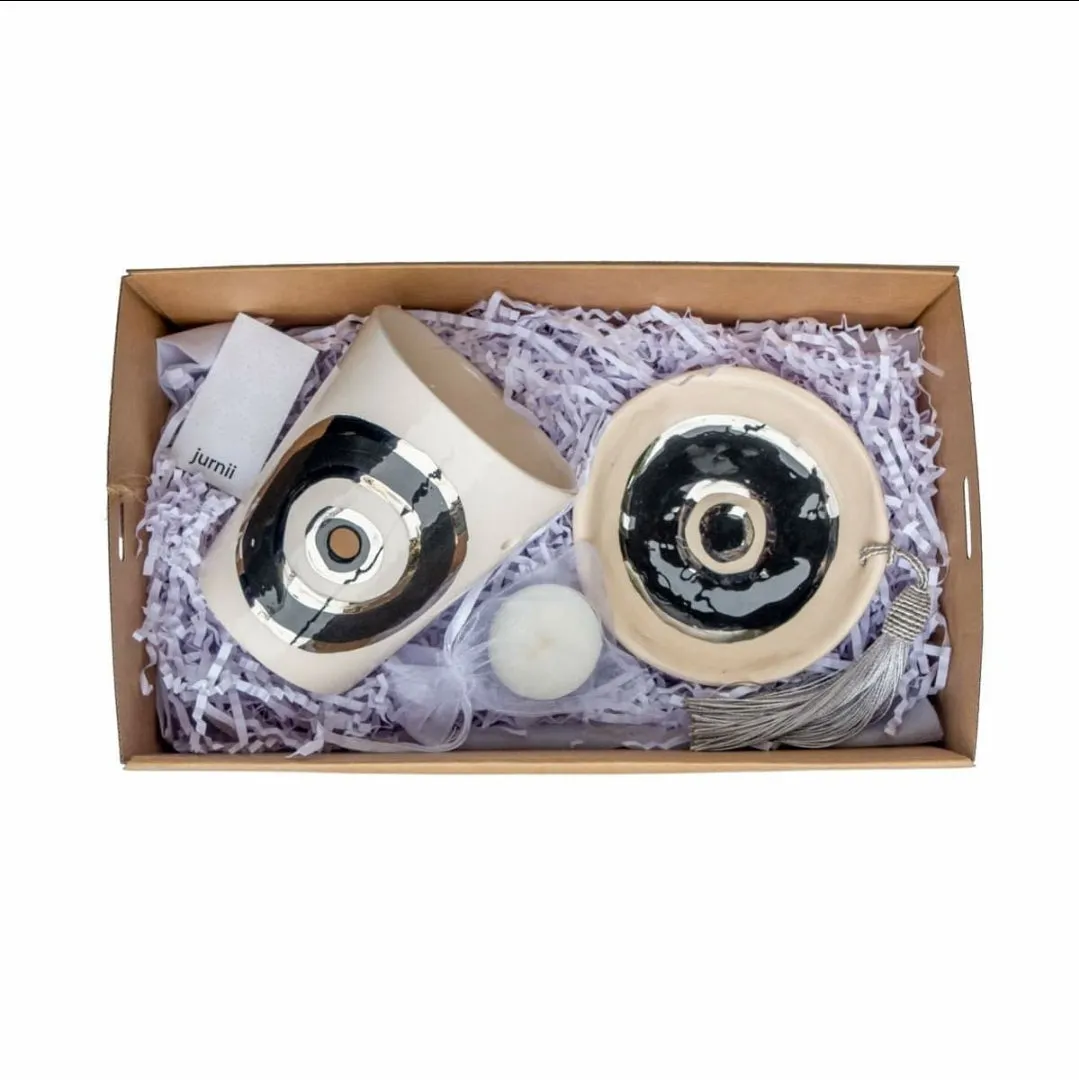 Tealight evil eye ceramic protection Black Silver Platinum