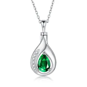 Teardrop Urn Necklace for Ashes Sterling Silver Crystal Cremation Memorial Keepake Funeral Necklace for Women