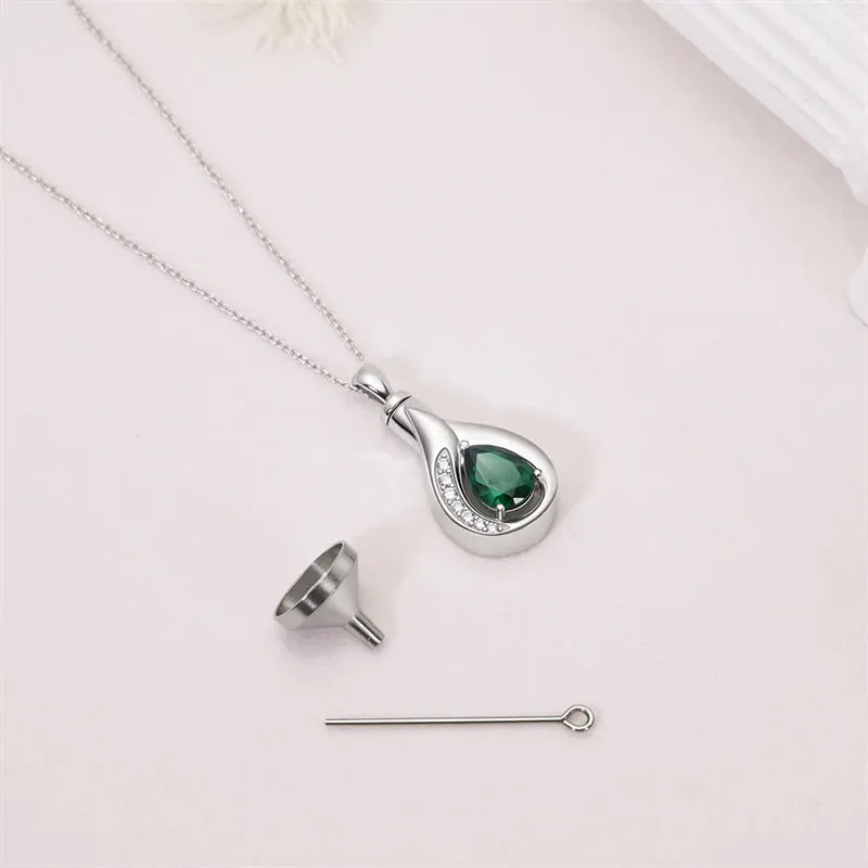 Teardrop Urn Necklace for Ashes Sterling Silver Crystal Cremation Memorial Keepake Funeral Necklace for Women