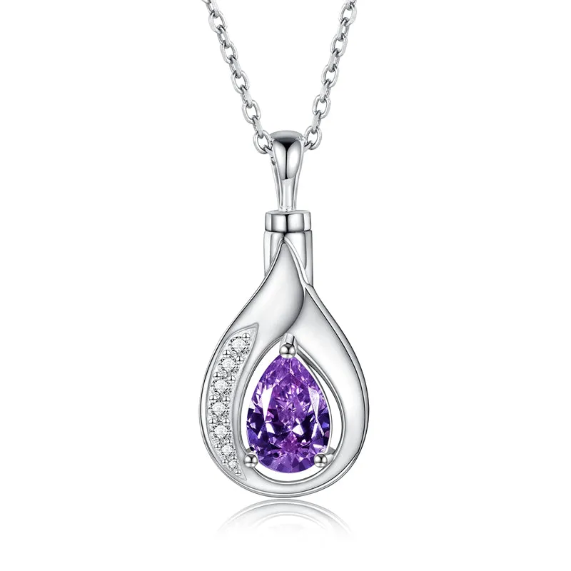 Teardrop Urn Necklace for Ashes Sterling Silver Crystal Cremation Memorial Keepake Funeral Necklace for Women