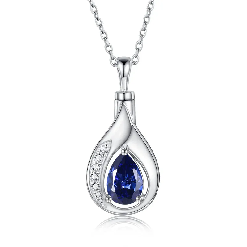 Teardrop Urn Necklace for Ashes Sterling Silver Crystal Cremation Memorial Keepake Funeral Necklace for Women