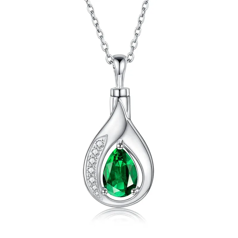 Teardrop Urn Necklace for Ashes Sterling Silver Crystal Cremation Memorial Keepake Funeral Necklace for Women