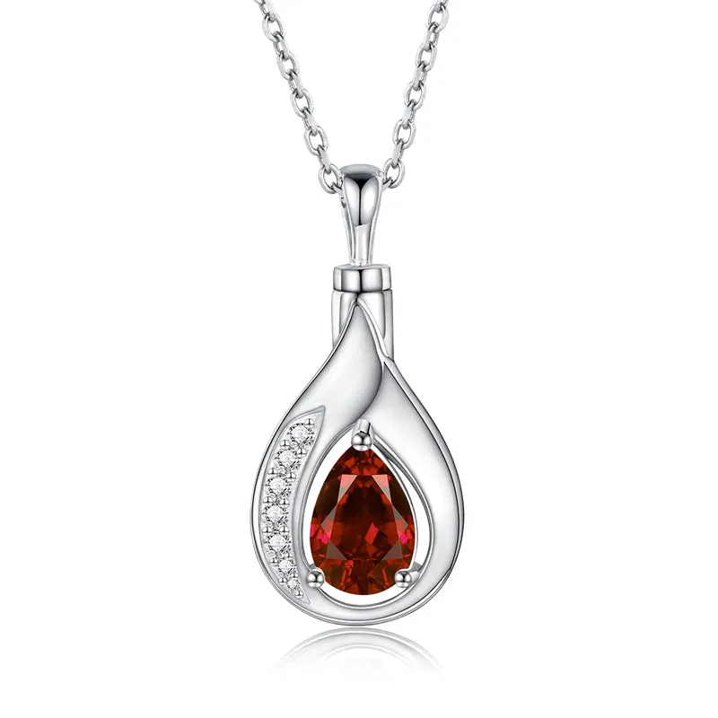 Teardrop Urn Necklace for Ashes Sterling Silver Crystal Cremation Memorial Keepake Funeral Necklace for Women