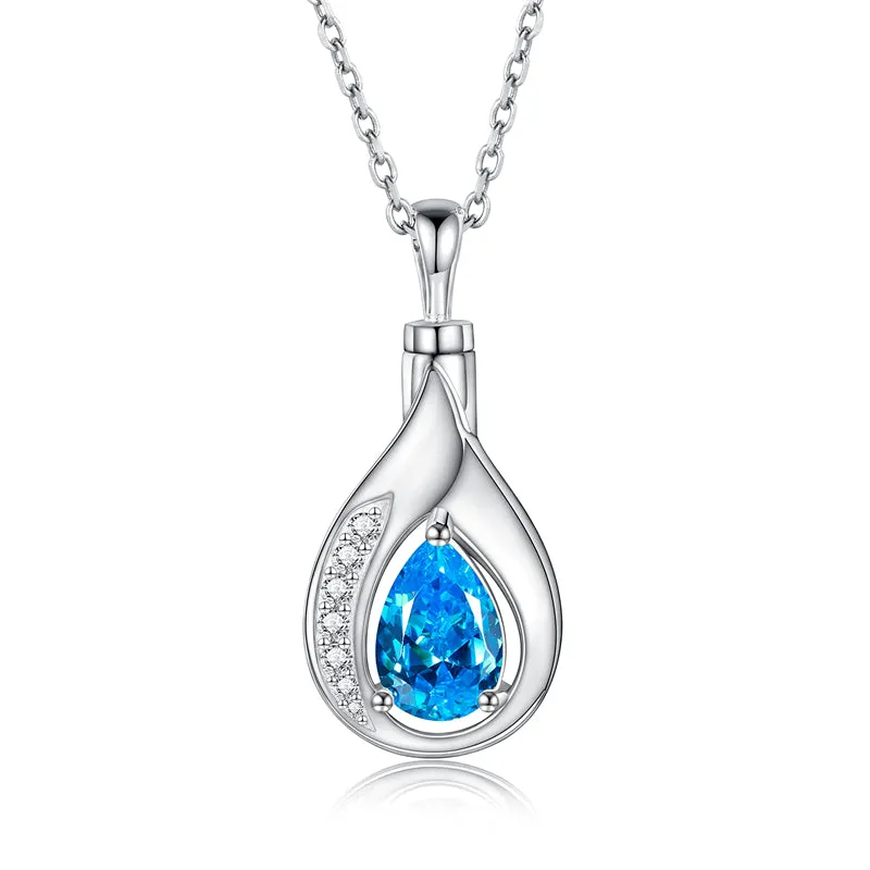 Teardrop Urn Necklace for Ashes Sterling Silver Crystal Cremation Memorial Keepake Funeral Necklace for Women