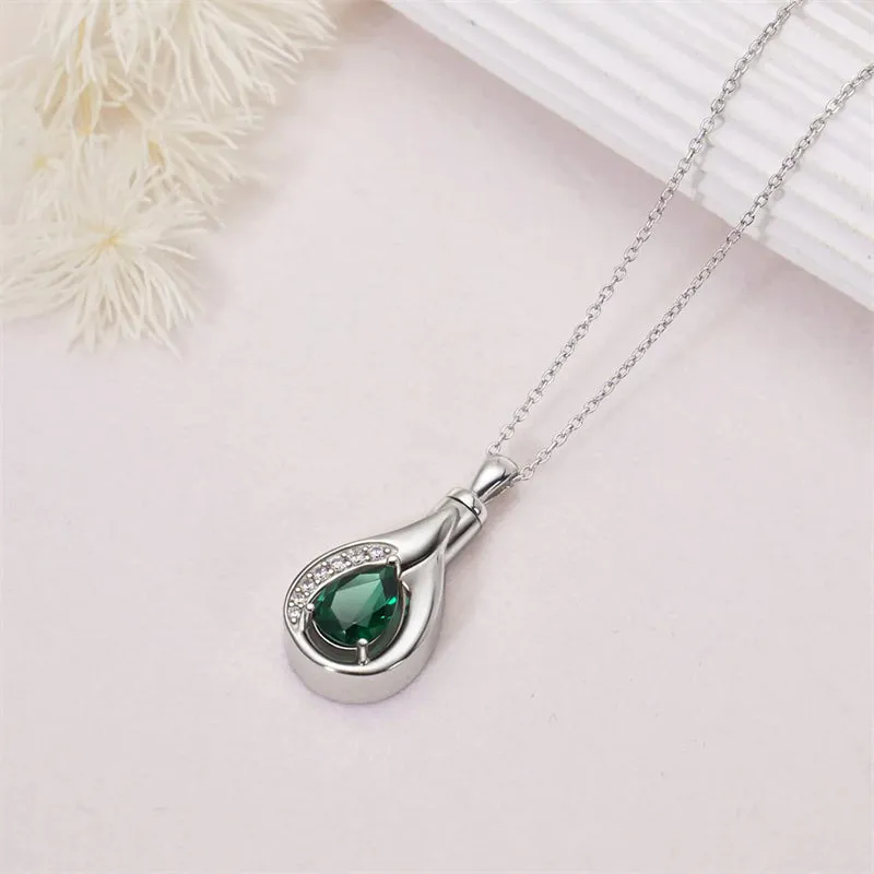 Teardrop Urn Necklace for Ashes Sterling Silver Crystal Cremation Memorial Keepake Funeral Necklace for Women