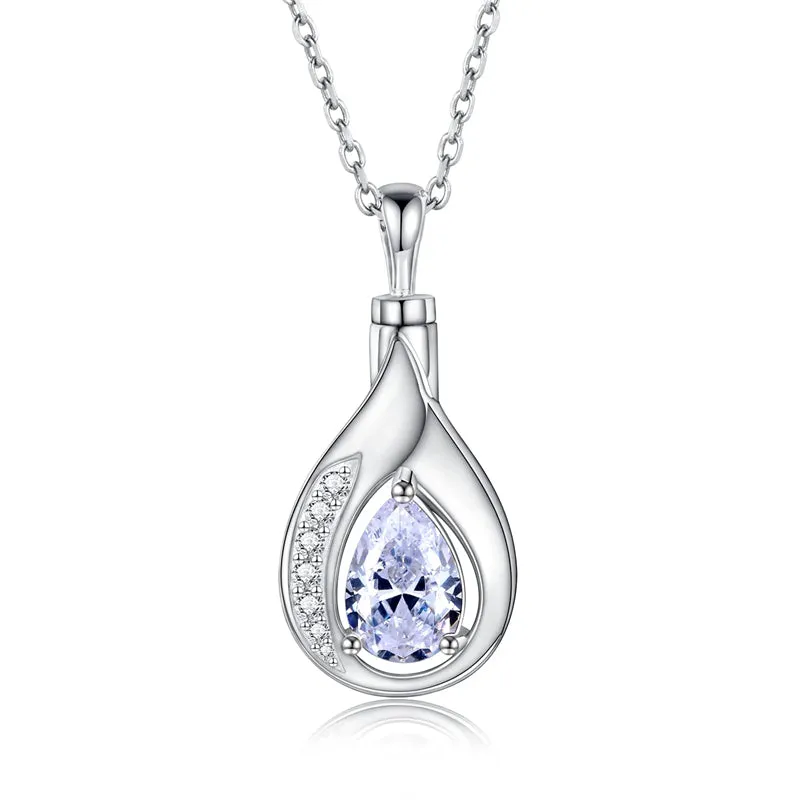 Teardrop Urn Necklace for Ashes Sterling Silver Crystal Cremation Memorial Keepake Funeral Necklace for Women