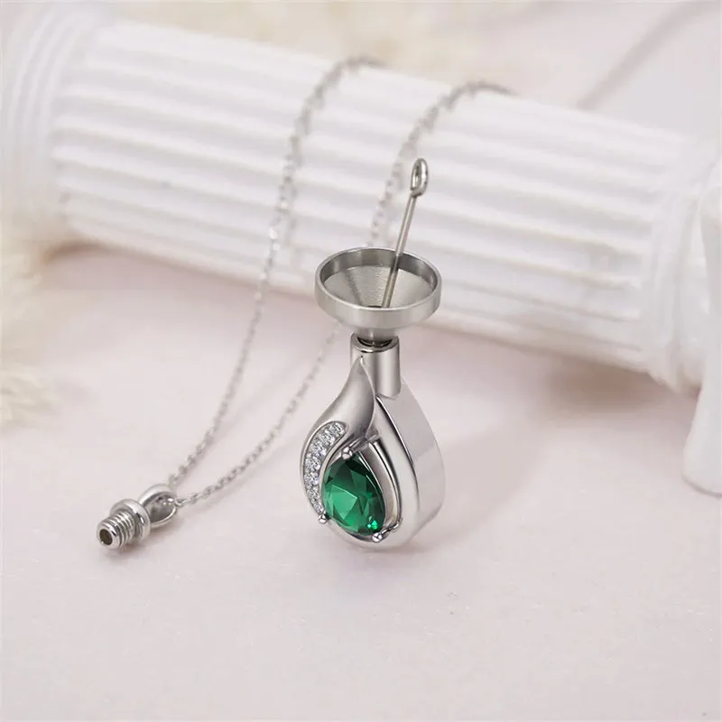 Teardrop Urn Necklace for Ashes Sterling Silver Crystal Cremation Memorial Keepake Funeral Necklace for Women