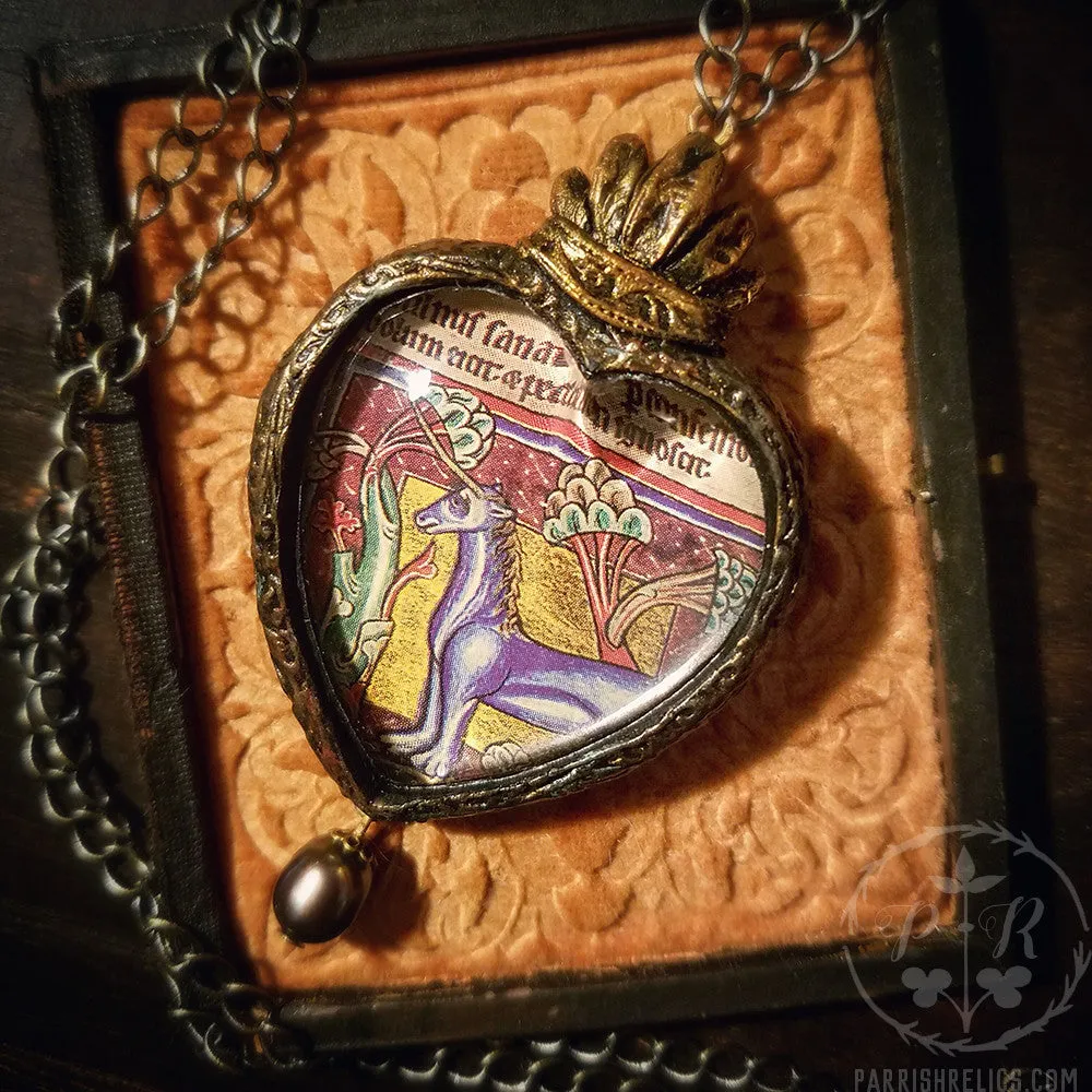 Unicorn Sacred Heart ~ Medieval Illumination Pictorial Shrine Amulet