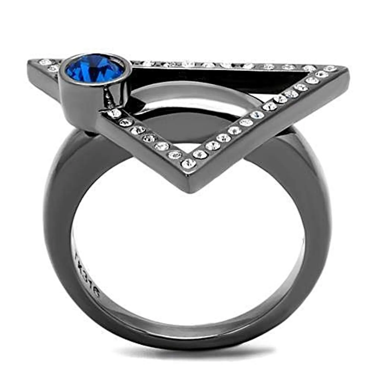 WildKlass Stainless Steel Ring IP Light Black (IP Gun) Women Top Grade Crystal Capri Blue