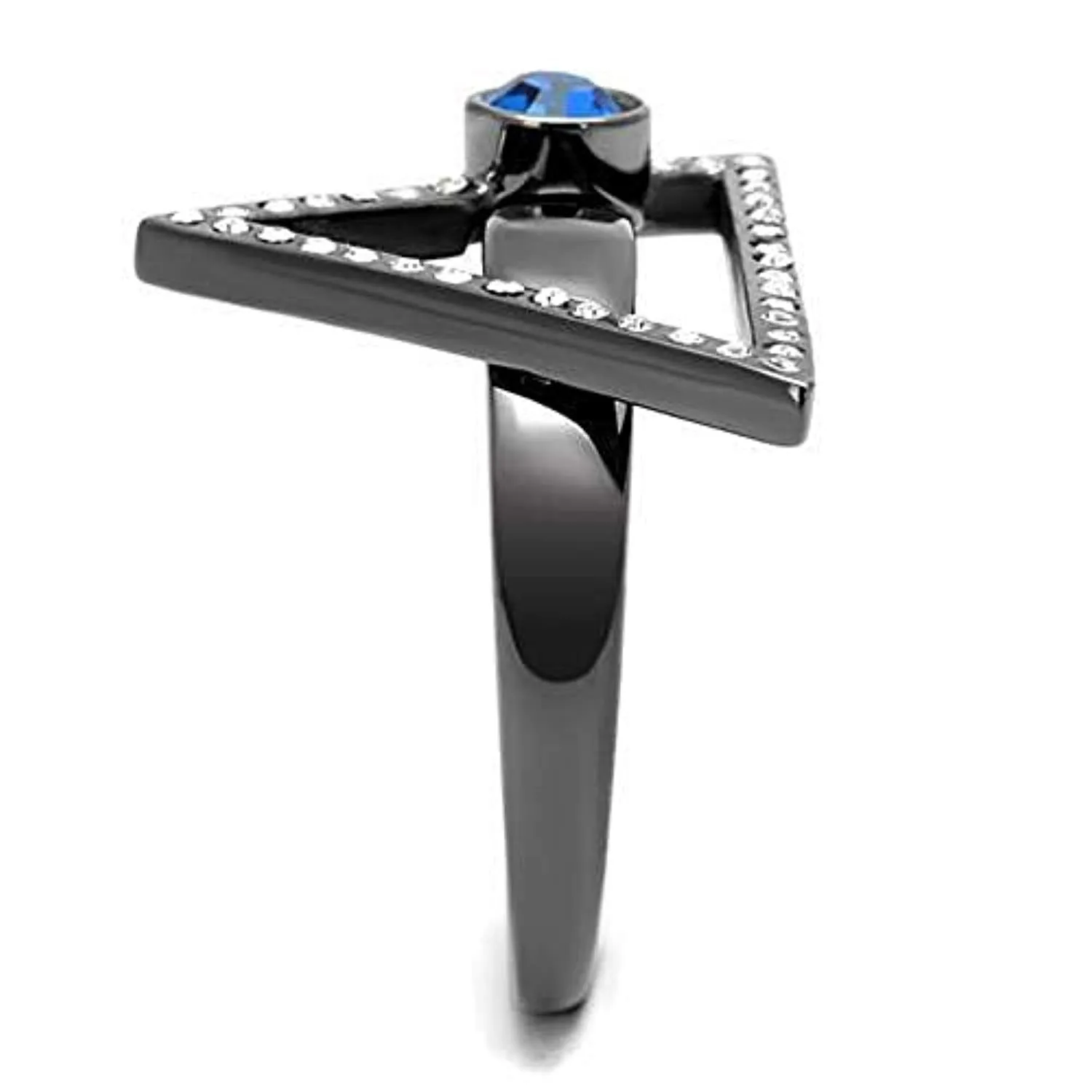 WildKlass Stainless Steel Ring IP Light Black (IP Gun) Women Top Grade Crystal Capri Blue