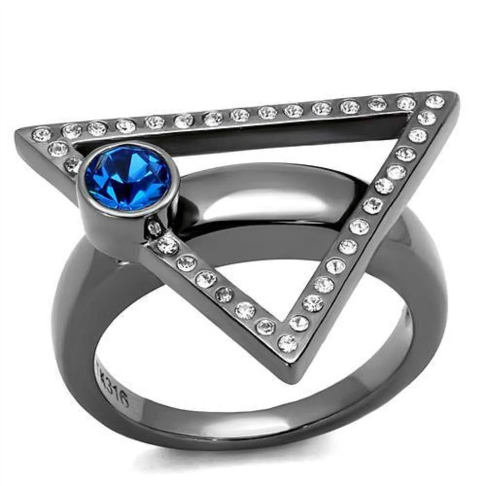 WildKlass Stainless Steel Ring IP Light Black (IP Gun) Women Top Grade Crystal Capri Blue