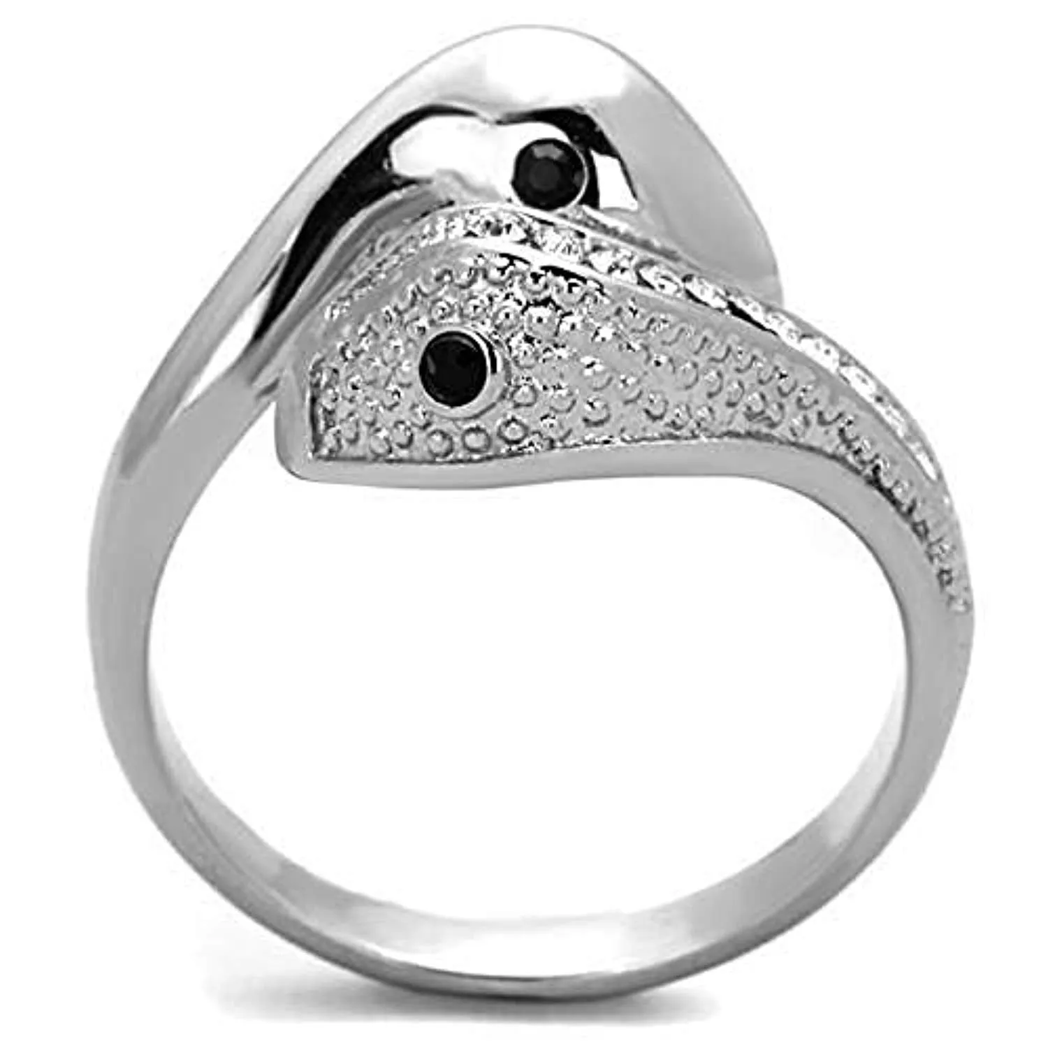 WildKlass Stainless Steel Snake Ring High Polished (no Plating) Women Top Grade Crystal Jet