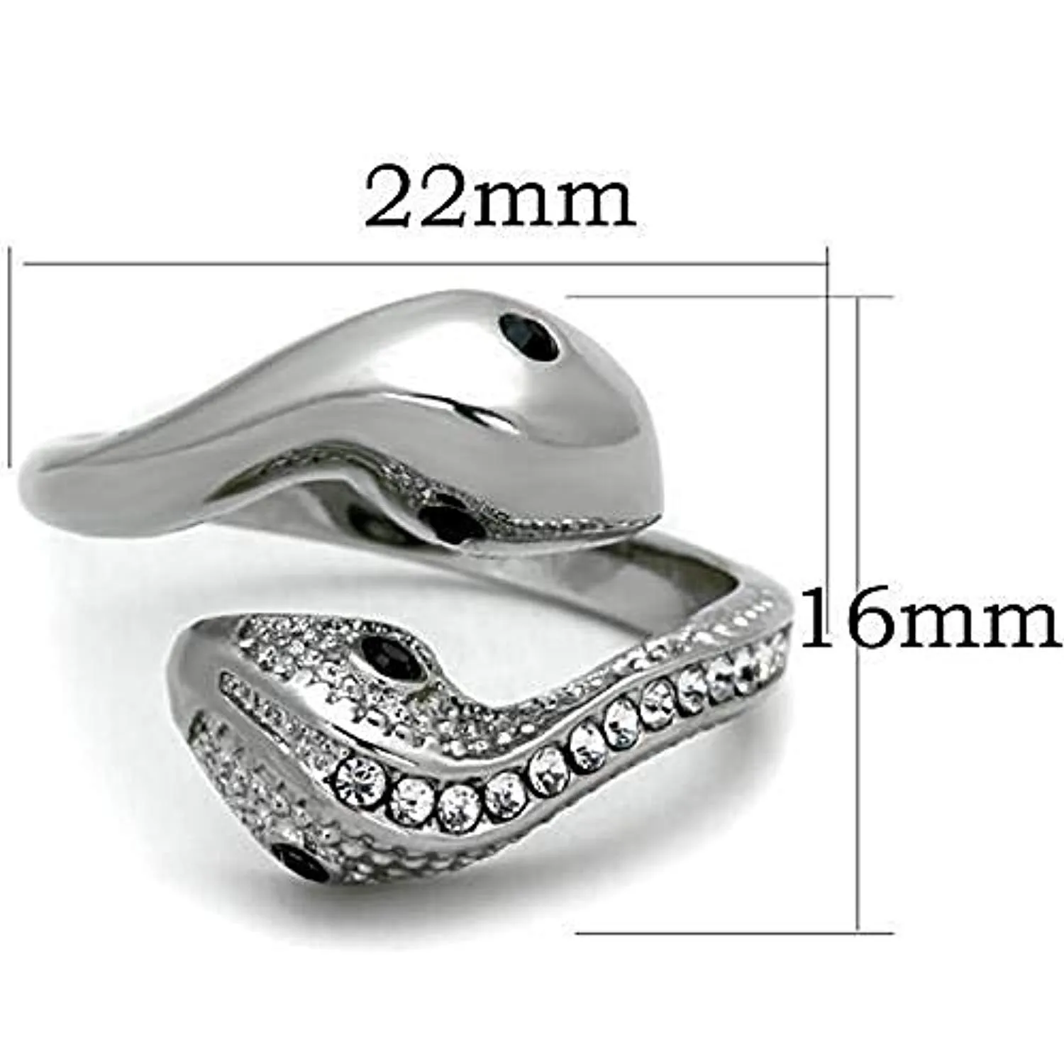 WildKlass Stainless Steel Snake Ring High Polished (no Plating) Women Top Grade Crystal Jet