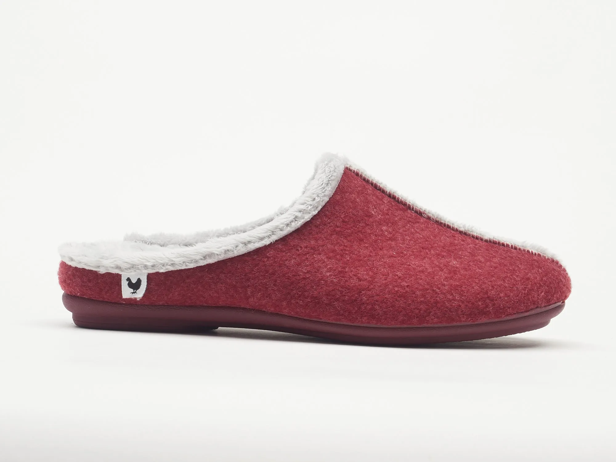 Women's red felt and faux fur mule slippers