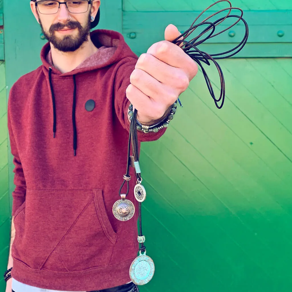 zodiac // men's sun & moon medallion leather necklace