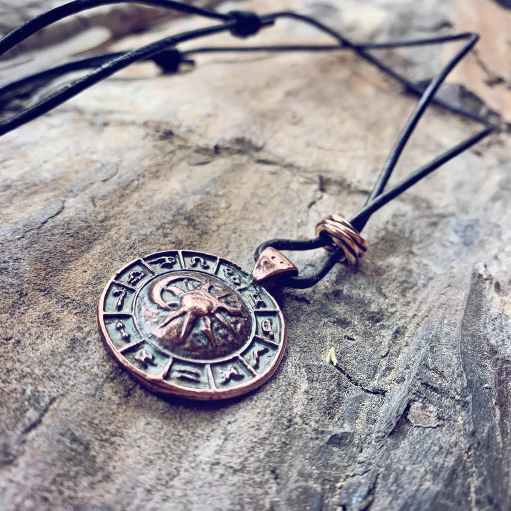 zodiac // men's sun & moon medallion leather necklace