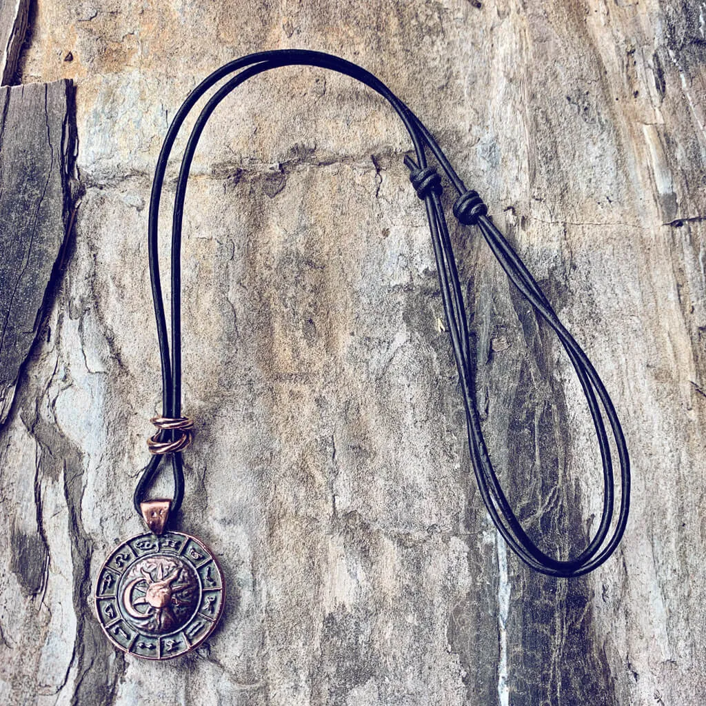 zodiac // men's sun & moon medallion leather necklace