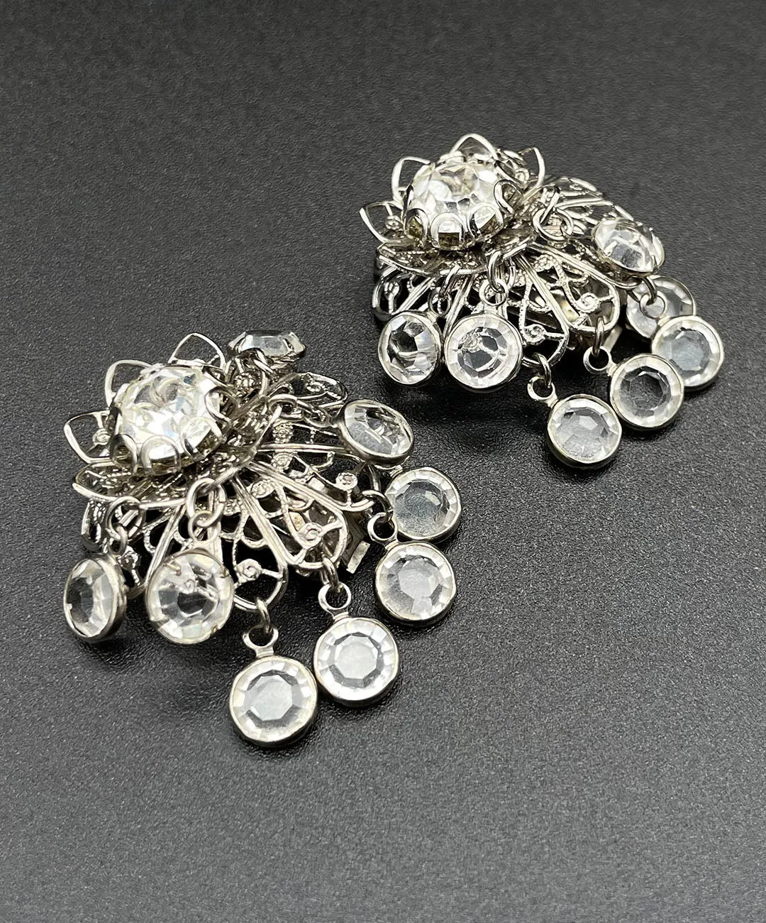 【カナダ輸入】ヴィンテージ フィリグリー クリスタル ビジュー イヤリング/Vintage Filigree Crystal Bijou Clip On Earrings