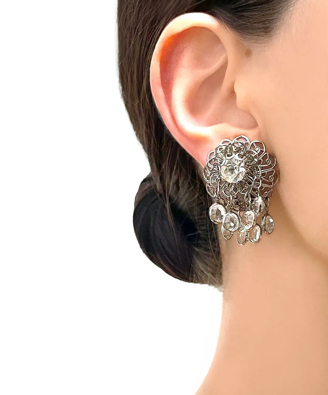 【カナダ輸入】ヴィンテージ フィリグリー クリスタル ビジュー イヤリング/Vintage Filigree Crystal Bijou Clip On Earrings