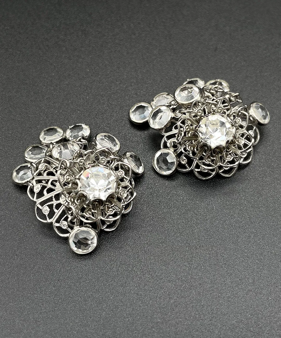 【カナダ輸入】ヴィンテージ フィリグリー クリスタル ビジュー イヤリング/Vintage Filigree Crystal Bijou Clip On Earrings